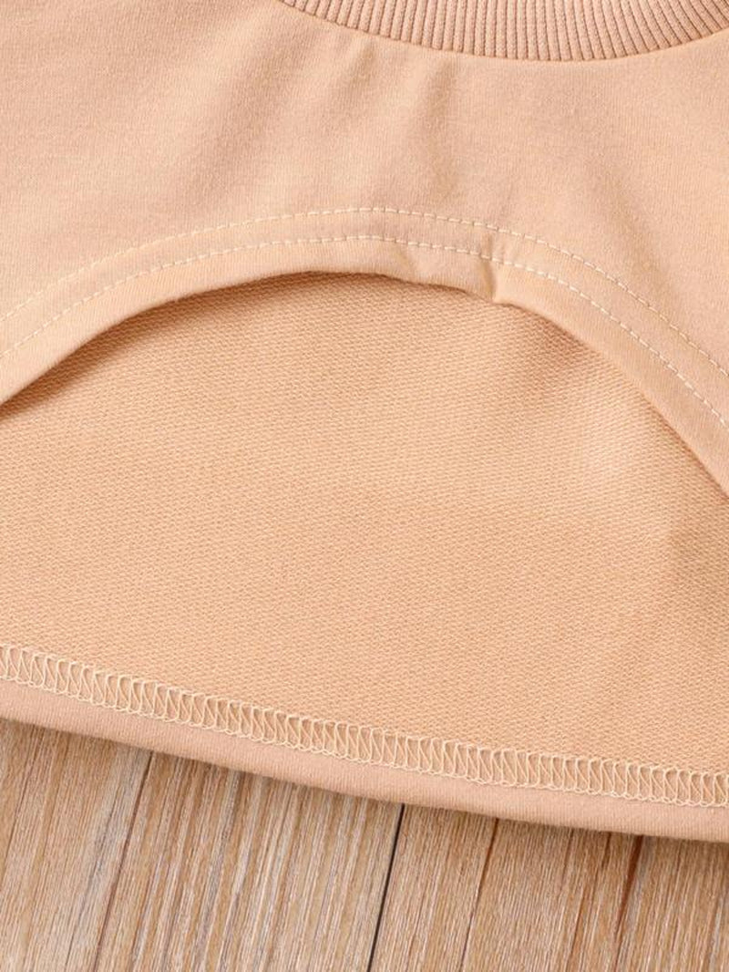 Girl'S Plain High Low Crop Sweatshirt & Cartoon Bear Print Cami Dress Set, Cute round Neck Long Sleeve Pullover & Dress, Kids Fall & Winter Clothes