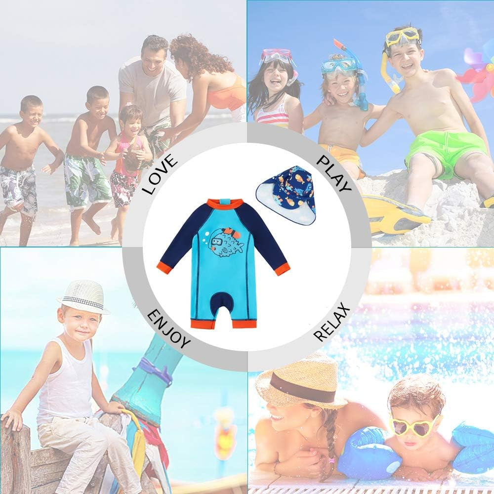 Upandfast Baby/Toddler Swimsuit Sunsuit UPF 50+ Infant One Piece Bathing Suit with Sun Hat