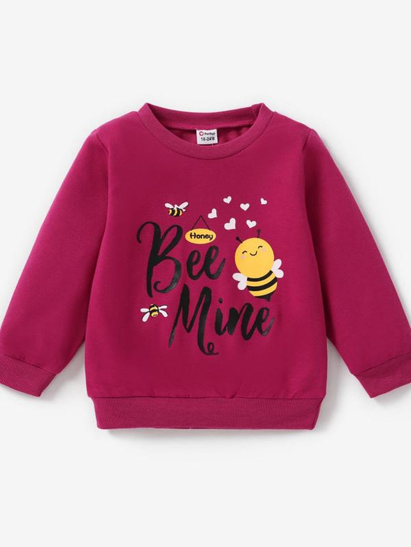 Toddler Girl'S Cartoon Bee & Letter Print round Neck Sweatshirt, Casual Long Sleeve Crew Neck Pullover for Spring & Fall, Kid'S Clothes for Daily Wear