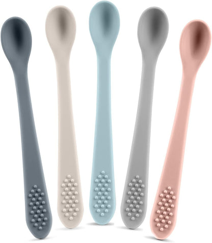 Baby Spoons First Stage Silicone Baby Spoon – Self Feeding Baby Utensils – Infant Spoons First Stage Baby Feeding Spoon - Soft & Gentle on Gums - BPA Free Silicone Baby Spoons Set (Pastel2)