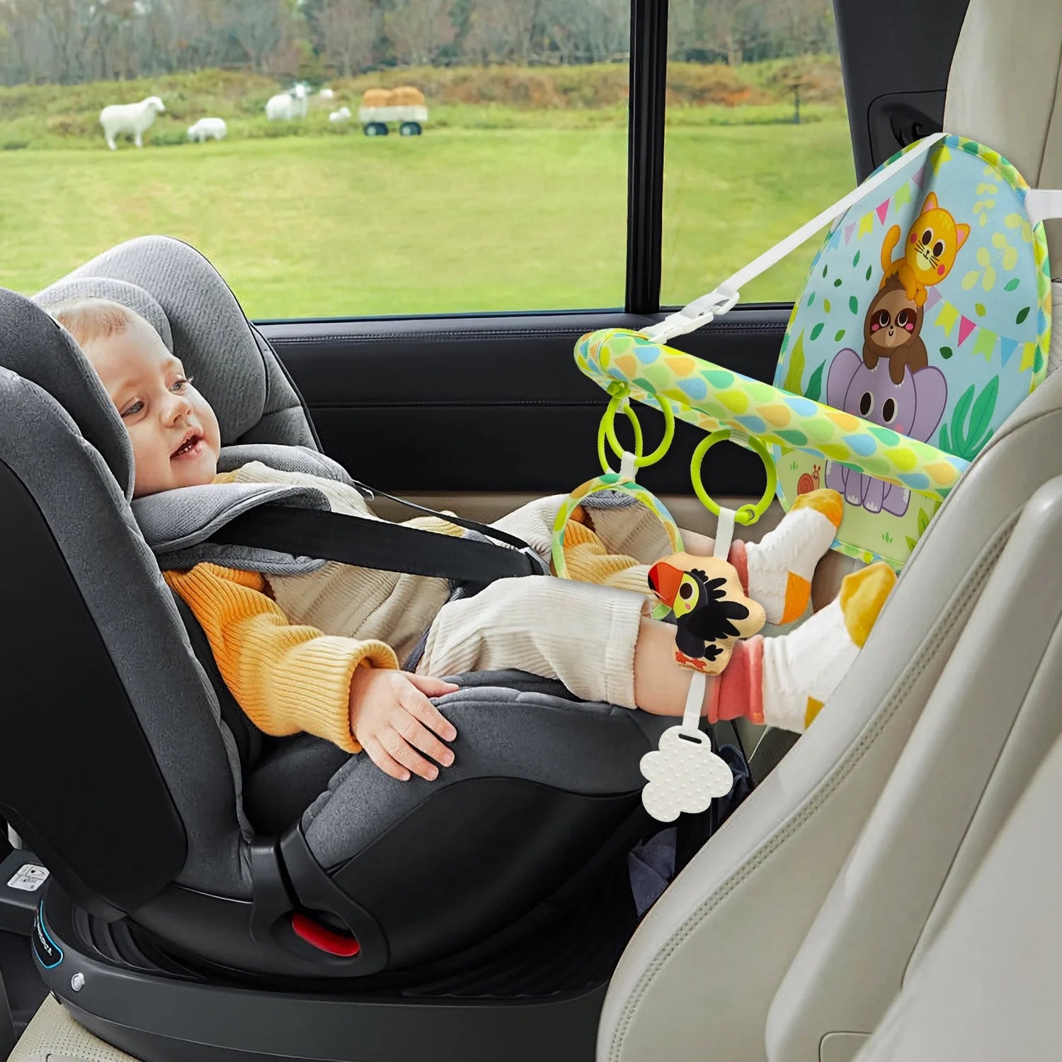 Dr.Rapeti Baby Car Seat Toy for Travel Rear Facing Double Sided Baby Travel Activity Car Seat Entertainment Toy Easy Drive Gift for Newborn Baby Infant 0-12 Month