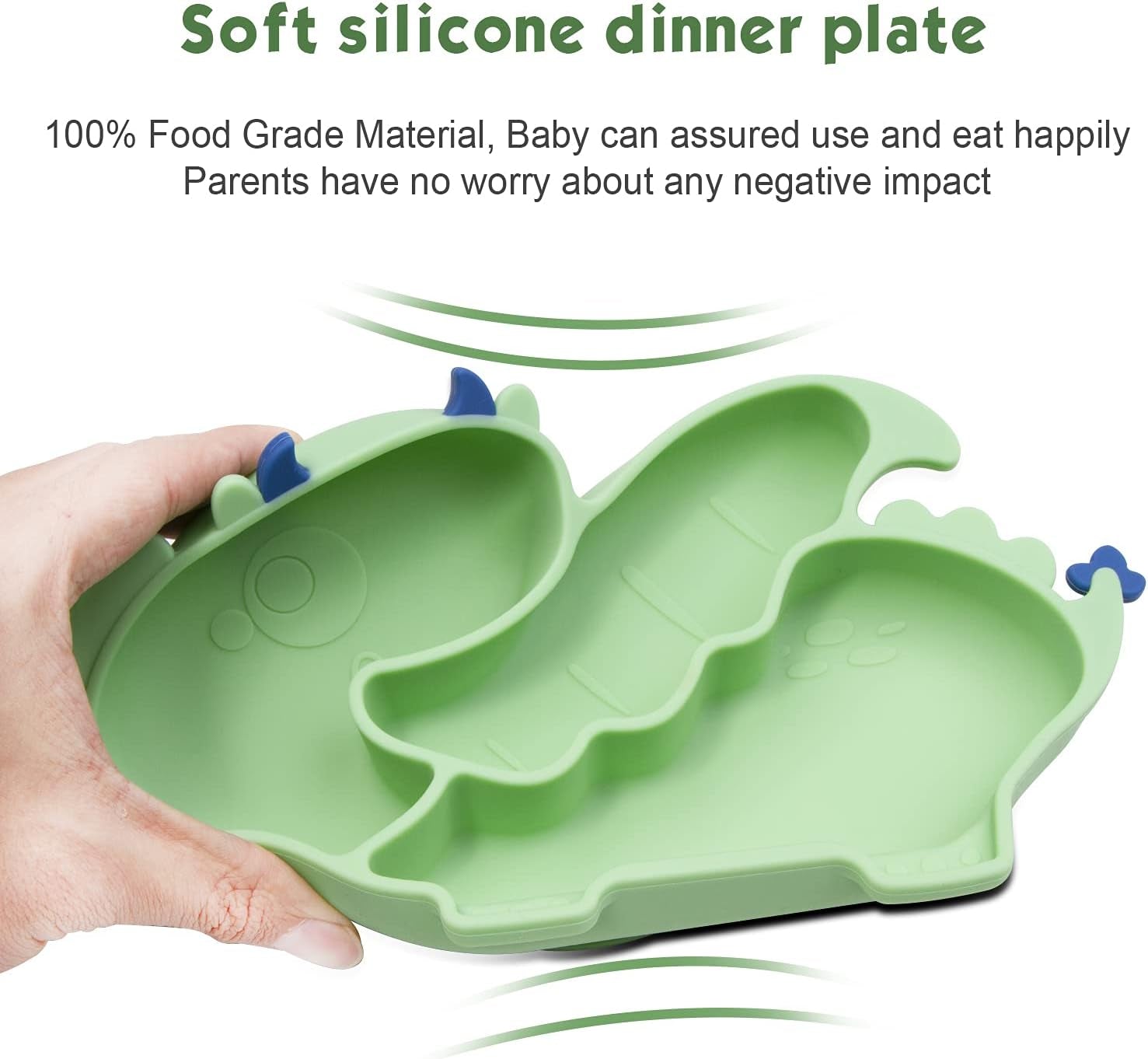 Linowos Silicone Suction Plate for Toddlers - Self Feeding Training Divided Plate Dish and Bowl for Baby and Toddler, Fits for Most Highchairs Trays (Green)