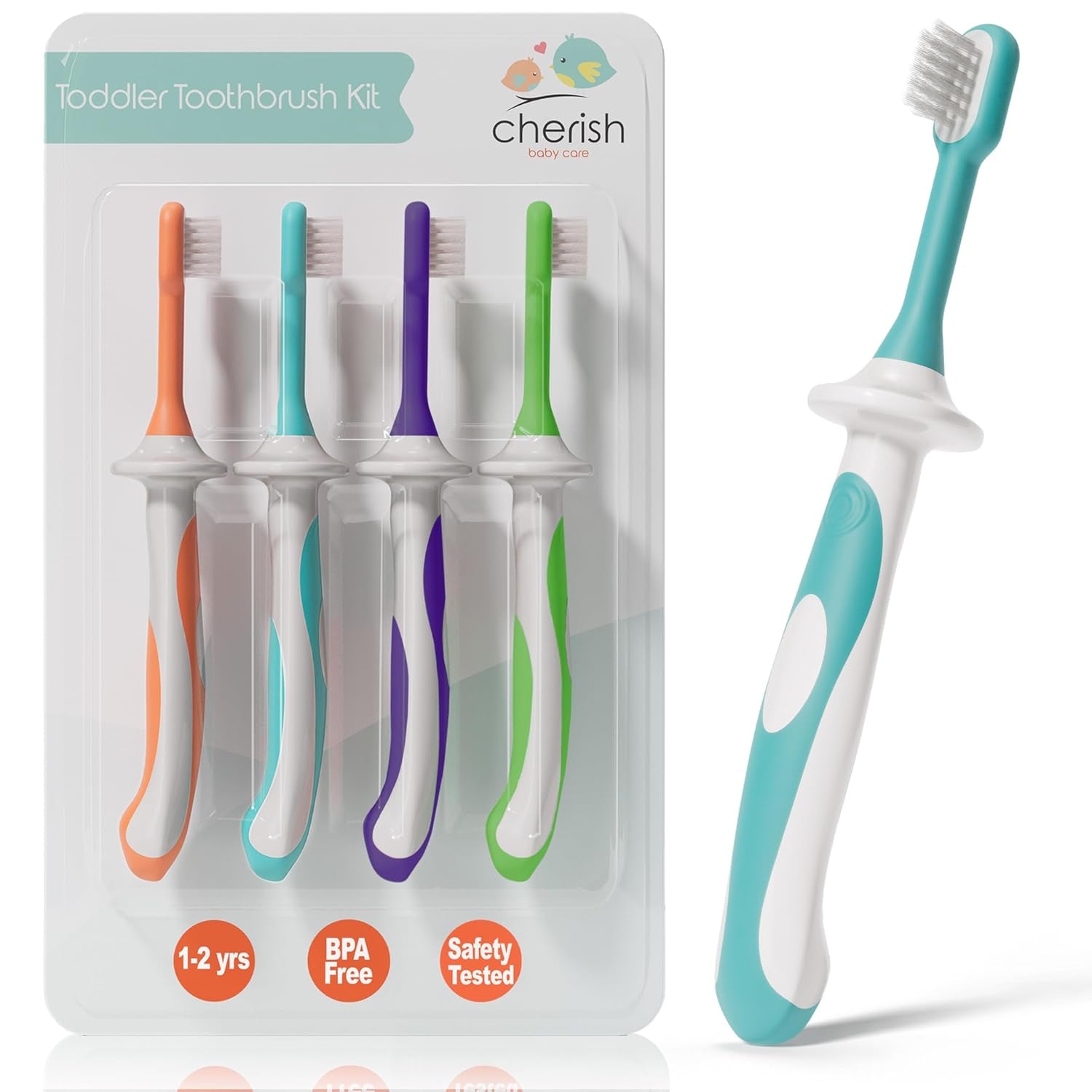 Cherish Baby Care Award-Winning Baby Toothbrush Set (3-24 Months) - 3-Pack Baby Finger Toothbrush, Training Toothbrush & Toddler Toothbrush - Bpa-Free Baby First Toothbrush Set (Purple)