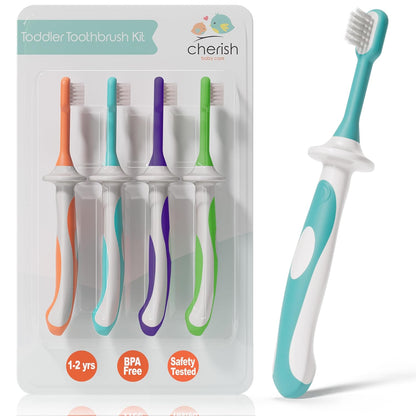 Cherish Baby Care Award-Winning Baby Toothbrush Set (3-24 Months) - 3-Pack Baby Finger Toothbrush, Training Toothbrush & Toddler Toothbrush - Bpa-Free Baby First Toothbrush Set (Purple)