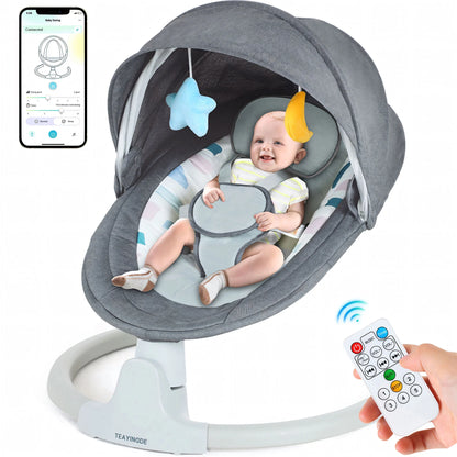 TEAYINGDE Baby Swing for Infants - APP Remote Bluetooth Control, 5 Speed Settings, 10 Lullabies, USB Plug (Gray)