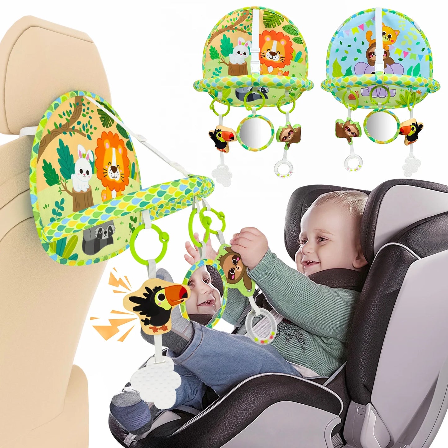 Dr.Rapeti Baby Car Seat Toy for Travel Rear Facing Double Sided Baby Travel Activity Car Seat Entertainment Toy Easy Drive Gift for Newborn Baby Infant 0-12 Month