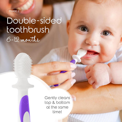 Cherish Baby Care Award-Winning Baby Toothbrush Set (3-24 Months) - 3-Pack Baby Finger Toothbrush, Training Toothbrush & Toddler Toothbrush - Bpa-Free Baby First Toothbrush Set (Purple)