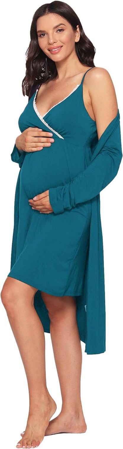 Latuza Women'S Viscose Nursing Nightgown and Robe Set