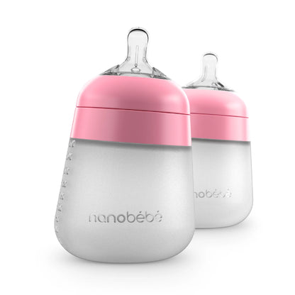 Nanobebe Anti-Colic Flexy Silicone Baby Bottles | Pink, 9 Oz, 2 Pack