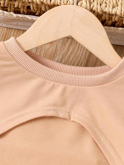 Girl'S Plain High Low Crop Sweatshirt & Cartoon Bear Print Cami Dress Set, Cute round Neck Long Sleeve Pullover & Dress, Kids Fall & Winter Clothes