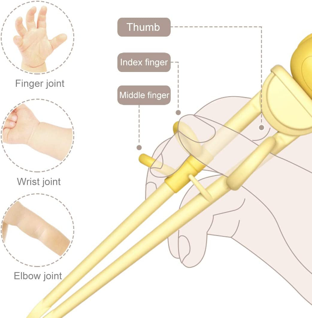 Training Chopsticks Set for Kids and Beginners,Chopstick Spoon Fork and Case Set,Reusable Learning Chopsticks with Attachable Learning Chopstick Helper - Right Handed Only Stainless Steel Yellow