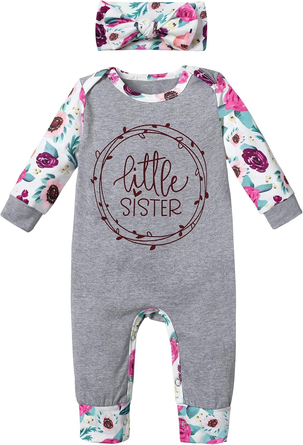 Baby Girl Clothes Cute Floral Infant Newborn Baby Clothes for Girls Letter Print Snap Baby Girl Romper Jumpsuit