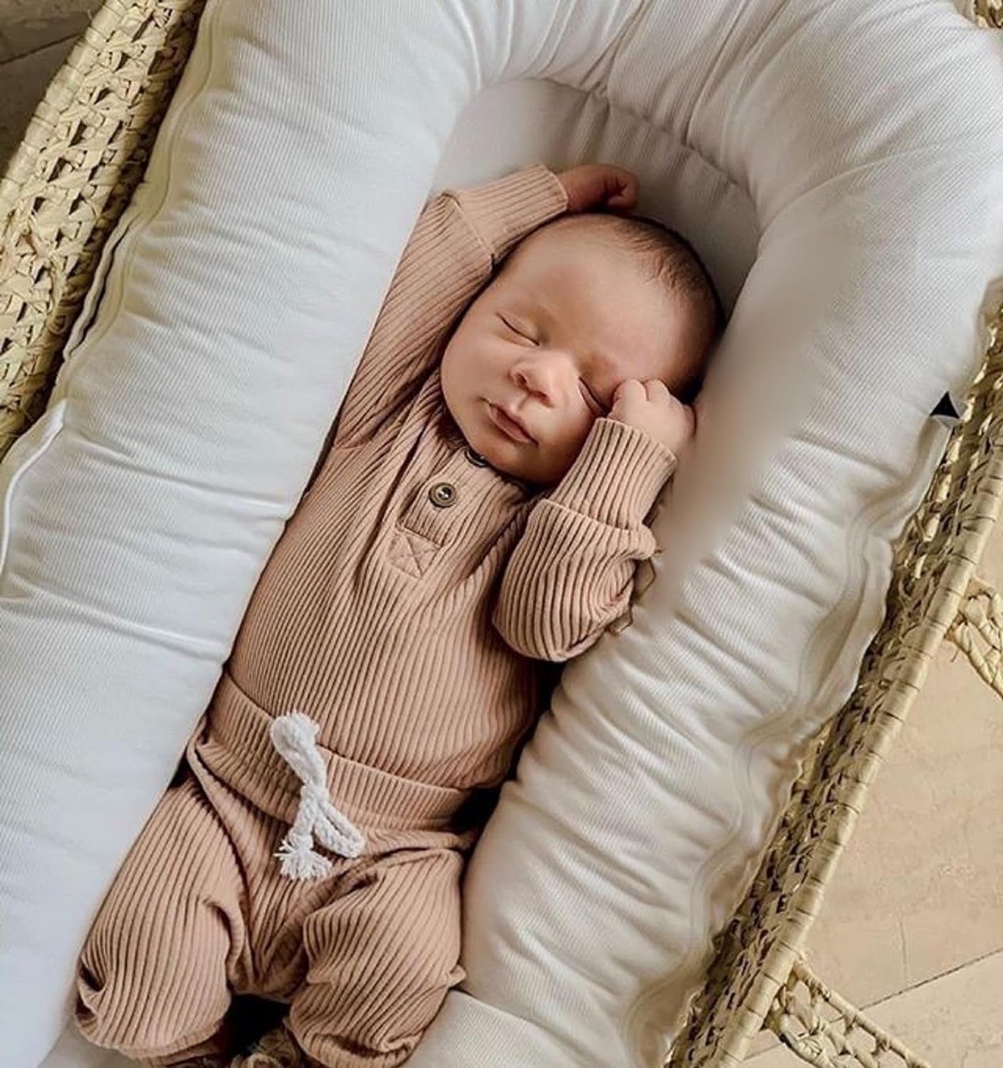 Newborn Baby Boy Girl Clothes Ribbed Knitted Cotton Long Sleeve Romper Long Pants Solid Color Fall Winter Outfits