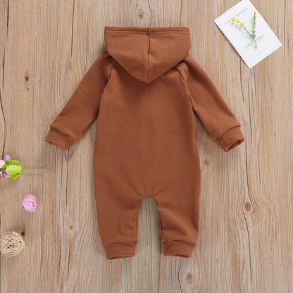 Infant Baby Boys Girls Zipper Warm Hooded Romper Jumpsuit Solid Long Sleeve Bodysuit Outfit Fall Winter Clothes