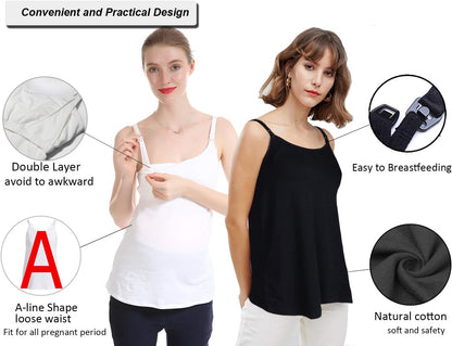 Women'S Nursing Tank Tops Cotton for Breastfeeding Loose Maternity Cami with Build-In Shelf Bra