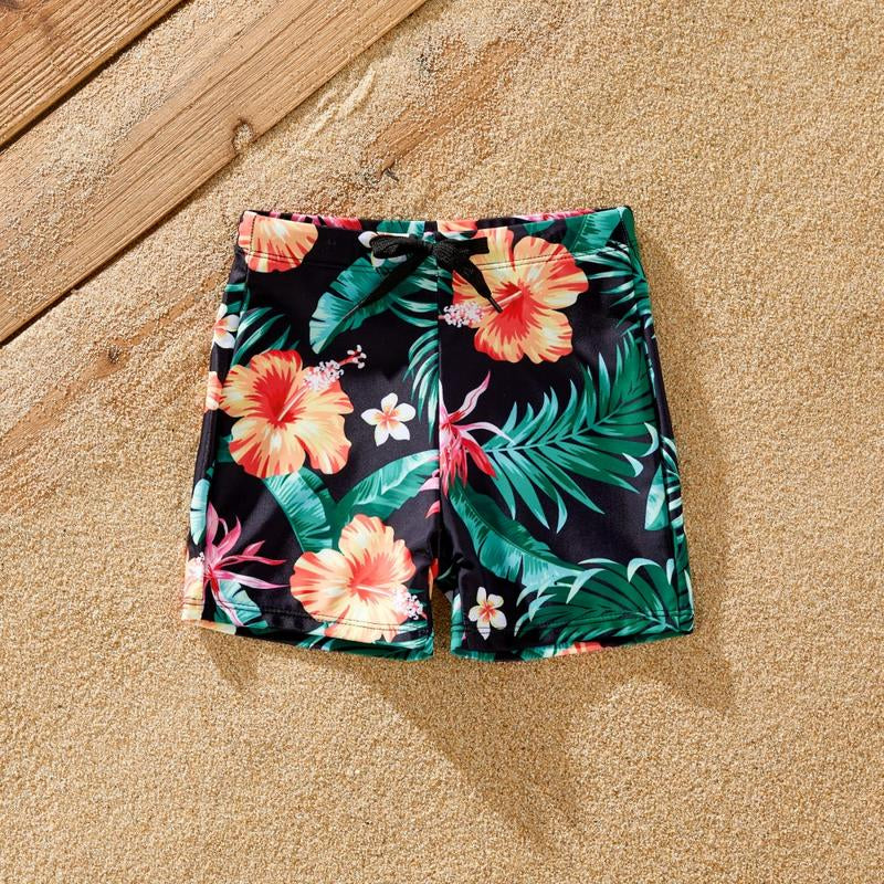 Family Matching Tropical Floral Drawstring Swim Trunks or Shell Edge Bikini 580853