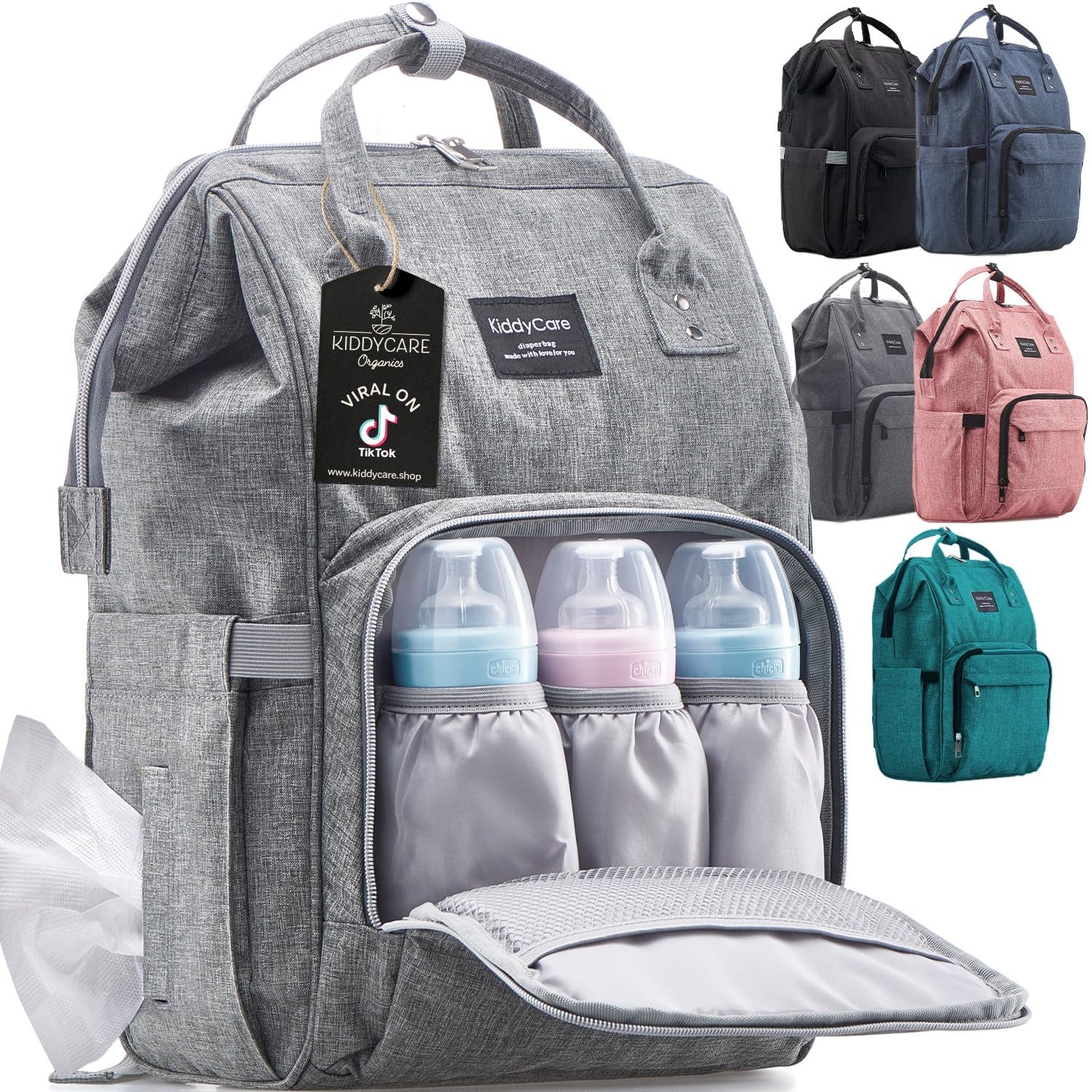 Kiddycare Diaper Bag Backpack | Baby Diaper Bags with Changing Station for Mom | Multifunction Travel Back Pack Maternity Baby Bags Waterproof Tote Bag Spacious, Unisex Stylish | Gray