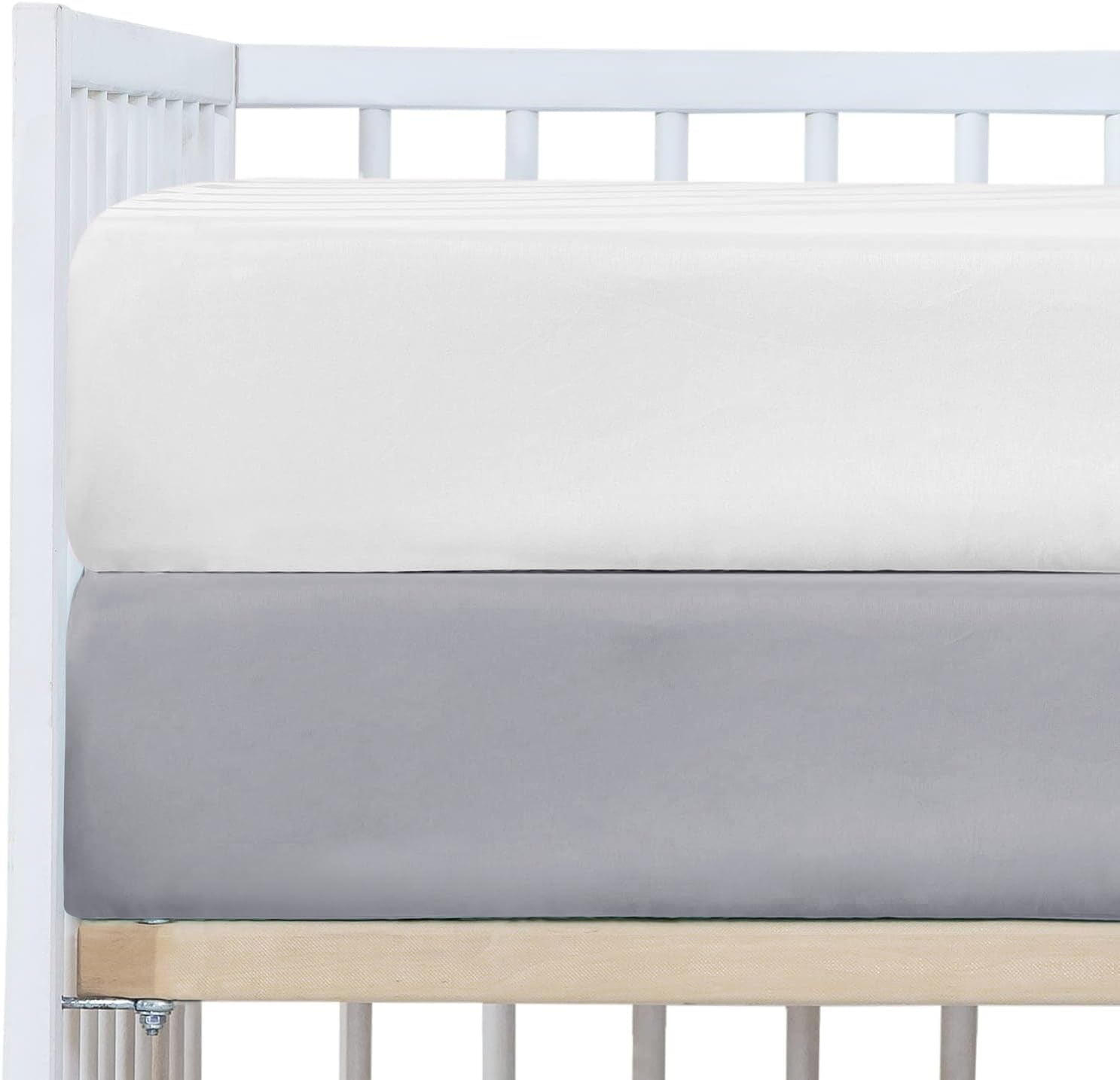 Baby Boy Crib Sheets, 2 Pack Crib Sheets Set White & Grey, Baby Sheets for Crib & Toddler Mattresses, Made of Silky Soft Microfiber, Size 52 X 28 Inches with 8 Inch Pocket for Snug Fit