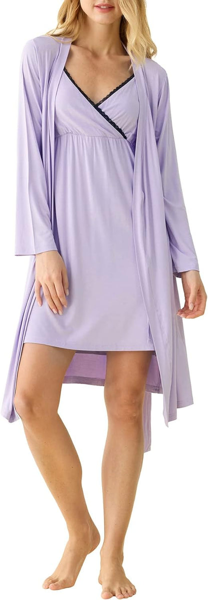 Latuza Women'S Viscose Nursing Nightgown and Robe Set