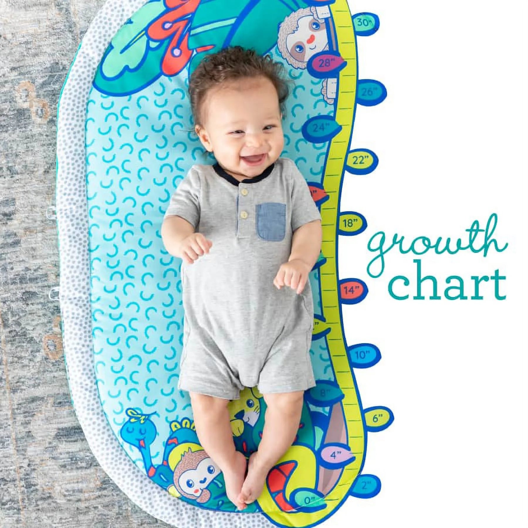 Infantino 3-In-1 Deluxe Magic Arch Sensory Development Gym - 3 Ways to Play with Dual-Sided Magical Arch for Captivating Overhead Visuals plus Tummy-Time Bolster & Mat with Growth Chart, Teal