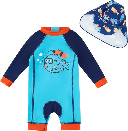 Upandfast Baby/Toddler Swimsuit Sunsuit UPF 50+ Infant One Piece Bathing Suit with Sun Hat