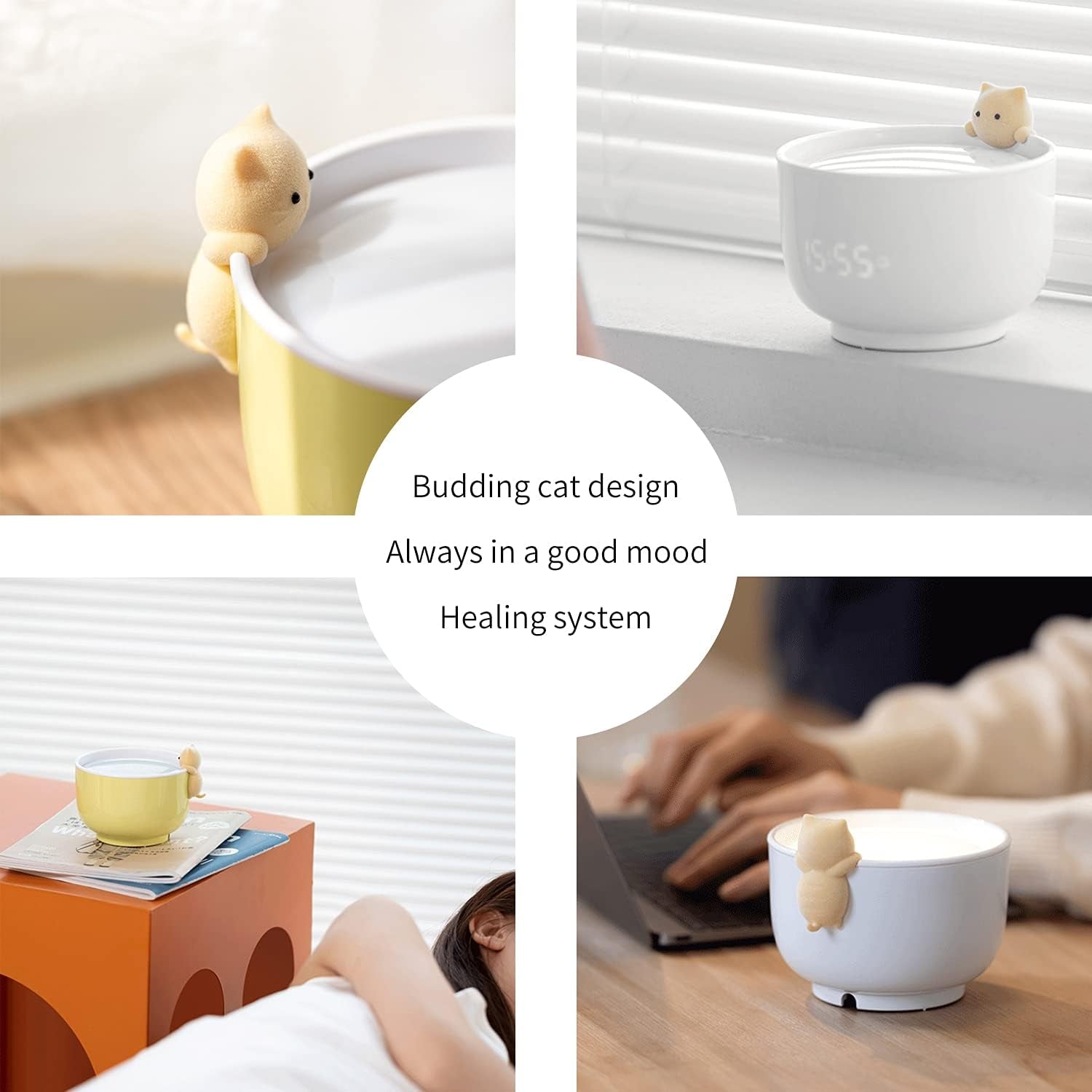 Cute Cat Alarm Clock for Kids,Toddler Alarm Clock for Bedroom, Kawaii Room Decor Clock for Girls, Hello Kitty Alarm Clock with USB Charger, for Gentle Wake Up, White