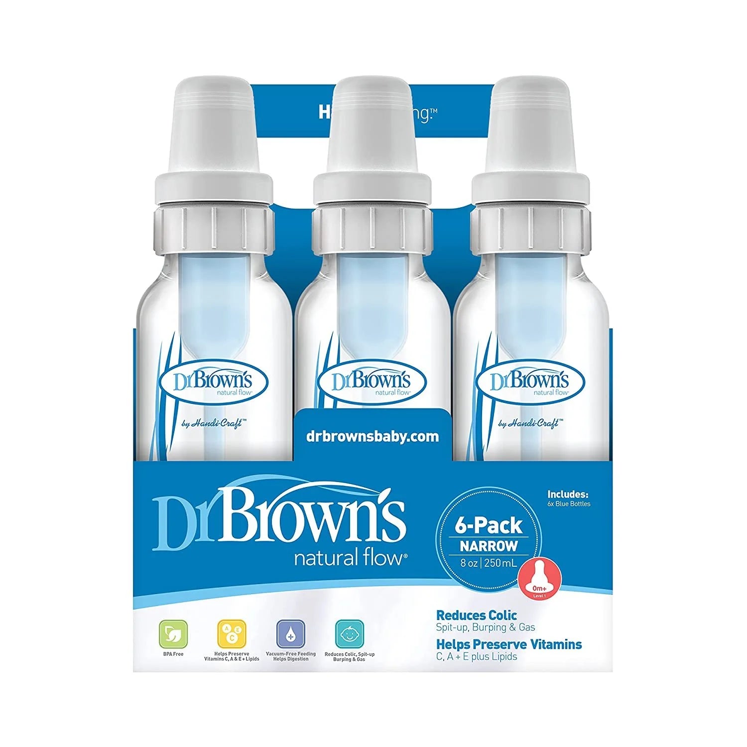 Dr. Brown'S Natural Flow Anti-Colic Bottle - Blue - 8Oz - 6Pk - 0M+