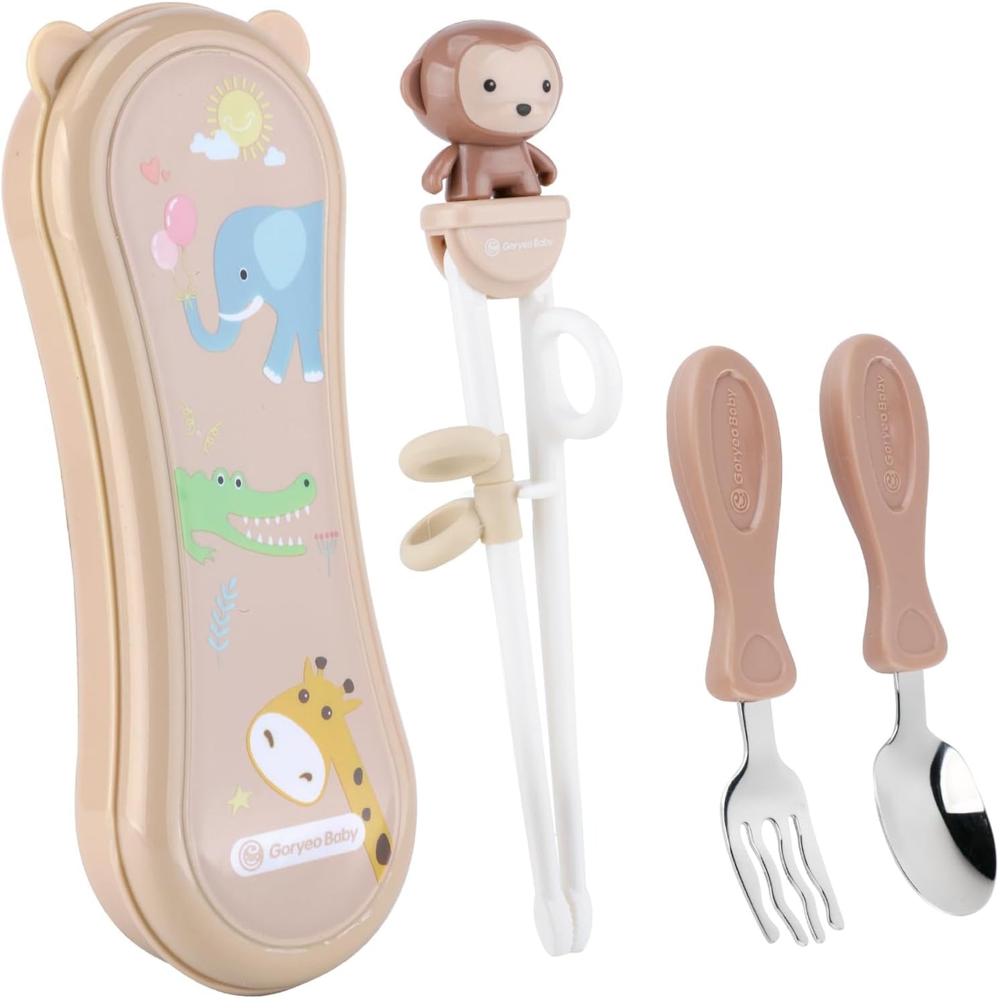 Toddler Utensils Stainless Steel Kids Silverware Set with Kids Training Chopsticks and Baby Spoon and Fork for Self Feeding Learning with Case