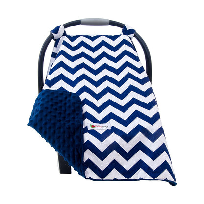 Baby Carseat Canopy Cover - Breathable Infant Car Seat Cover Helps Protect Babies - Our Baby Car Seat Covers Also Double as a Nursing Cover, High Chair Cover & Playmat - Navy Chevron with Navy Minky