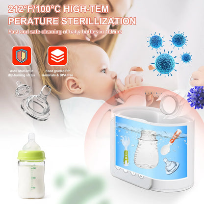 Baby Bottle Warmer, 9 in 1 Double Bottles Milk Warmer for Baby, Fast Food Heater & Defrost Warmer with Timer, LCD Display, Timer & 24H Temperature Control for Breastmilk & Formula