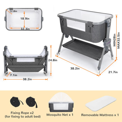 Vomeast Baby Bassinet, Bedside Sleeper, Easy Fold Portable Crib, All Mesh - Grey