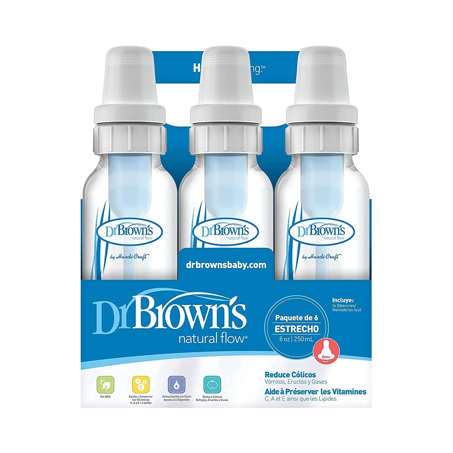 Dr. Brown'S Natural Flow Anti-Colic Bottle - Blue - 8Oz - 6Pk - 0M+