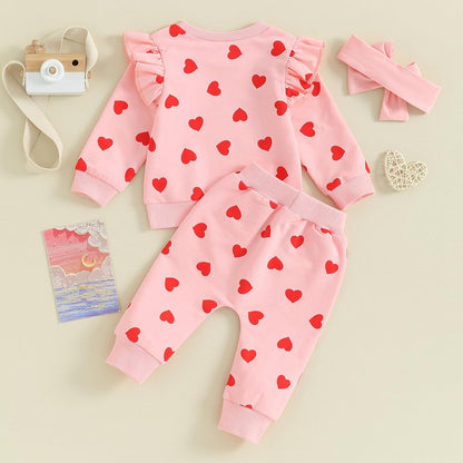 Infant Toddler Baby Boy Girl Valentines Day Outfits Love Letter Long Sleeve Sweatshirt Pants Set Birthday Clothes