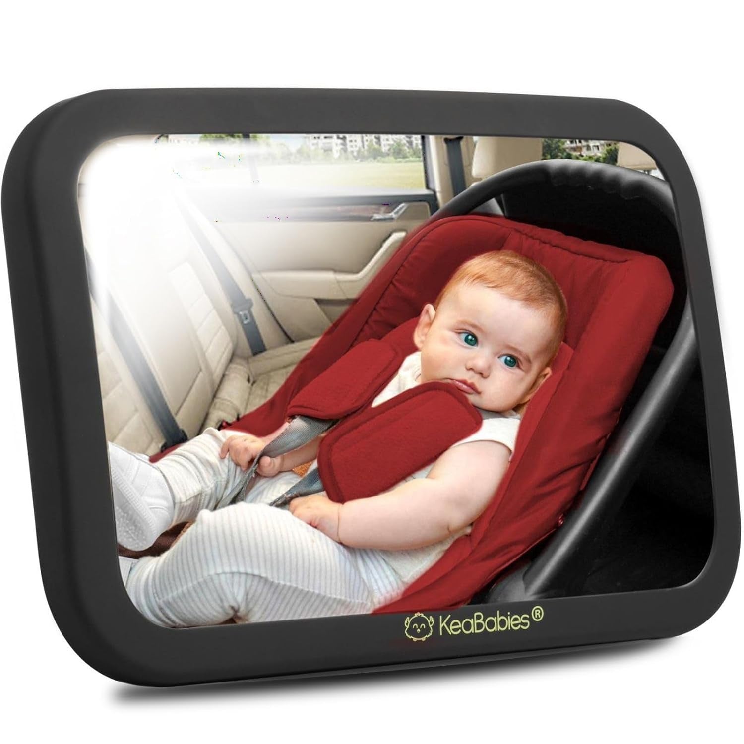 Large Shatterproof Baby Car Mirror - Safety Baby Car Seat Mirror - Baby Car Mirror for Back Seat Rear Facing Infant - Carseat Mirrors - Fully Assembled Baby Mirror for Car (Matte Black)