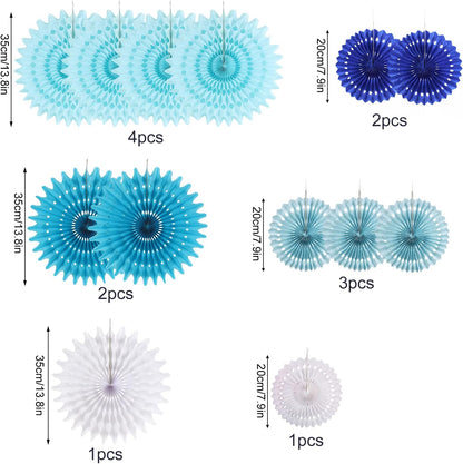 SUNBEAUTY Pack of 13 Blue White Hanging Honeycomb Paper Fans Party Decoration Kit for Baby Boy Shower 1St Birthday Navy Ocean Wedding under the Sea Theme Photo Booth Backdrops Paper Party Supplies