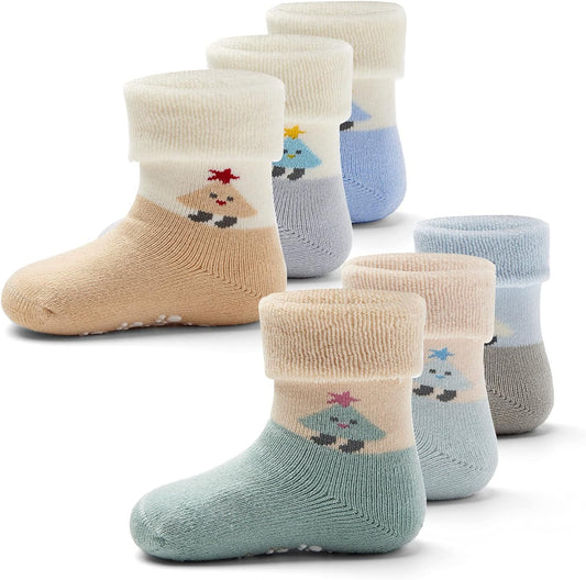 Baby Non Slip Warm Socks Baby Boys Thick Winter Socks with Grips for Baby Girls Non Skid Socks 6 Pack