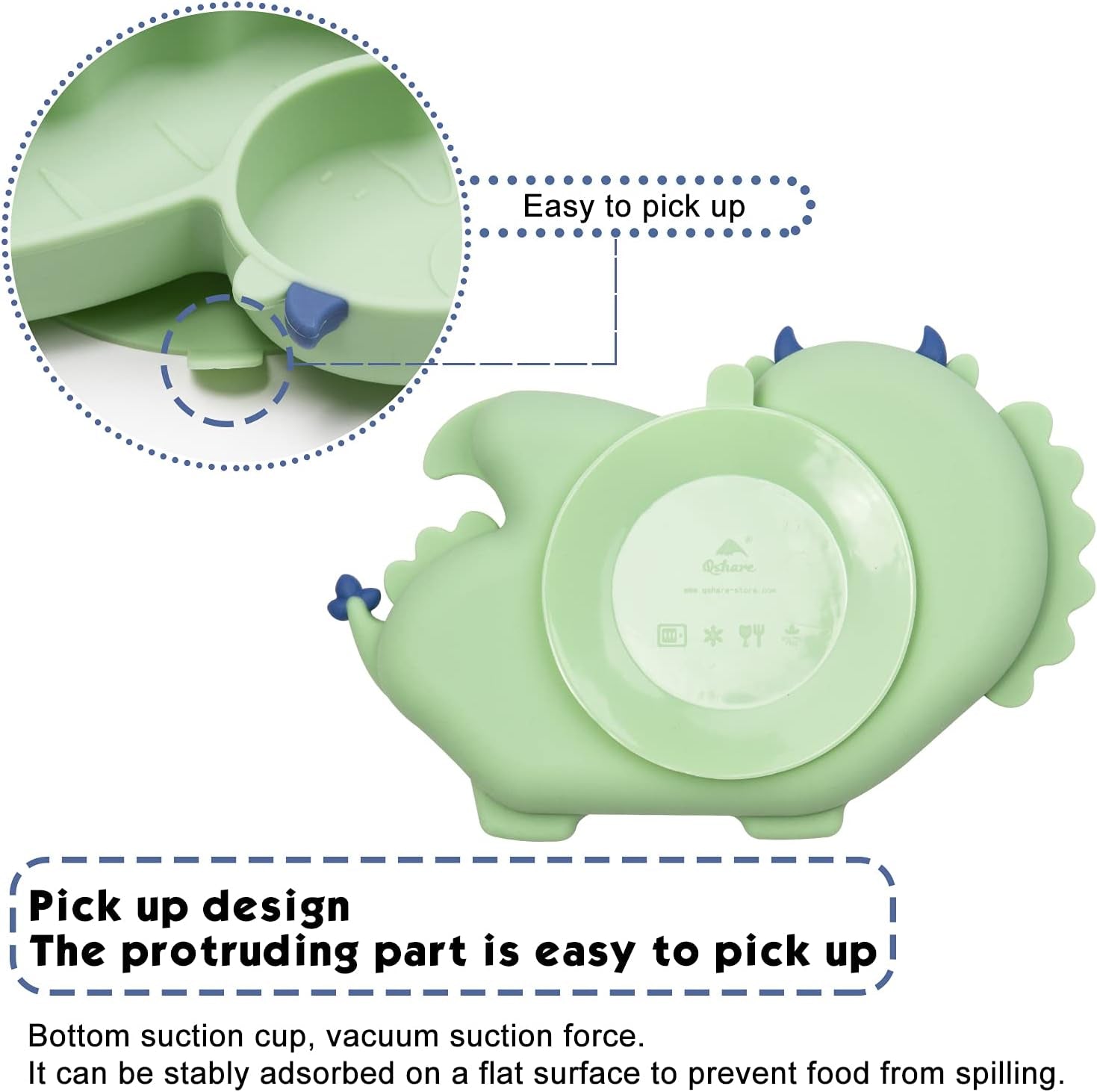 Linowos Silicone Suction Plate for Toddlers - Self Feeding Training Divided Plate Dish and Bowl for Baby and Toddler, Fits for Most Highchairs Trays (Green)