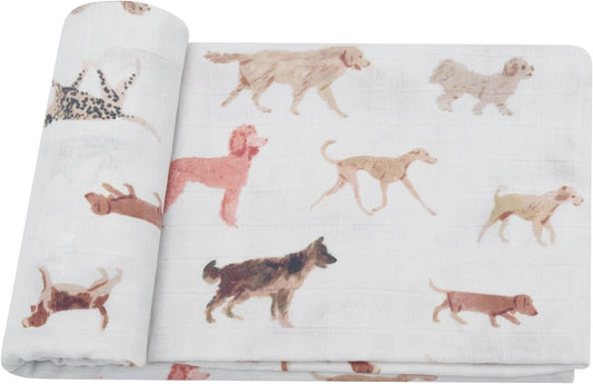 Lifetree Baby Swaddle Blanket Dog, 70% Viscose from Bamboo and 30% Cotton Muslin Swaddles Blankets Boys Girls Nursery Essentials for Girls and Boys, Registry, Large 47" X 47", Puppies Dog Print