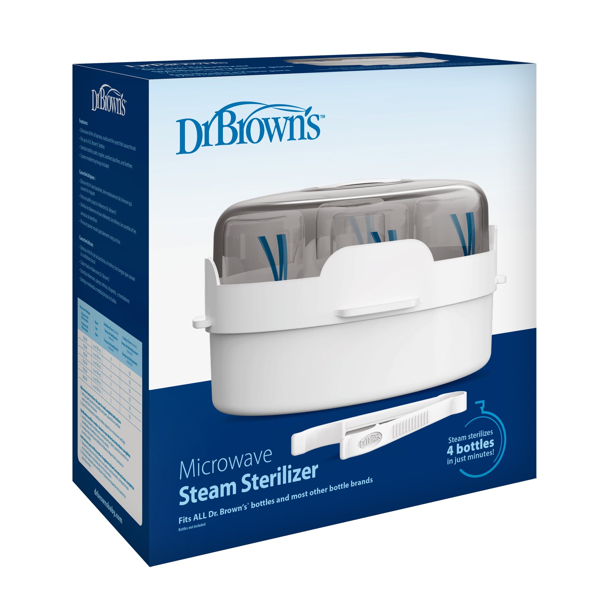 Dr. Brown'S Microwave Steam Sterilizer, Quickly Sterilize Baby Bottles, Pacifiers, Breast Pump Parts, & Accessories, Travel-Friendly, BPA Free, 1 Pack