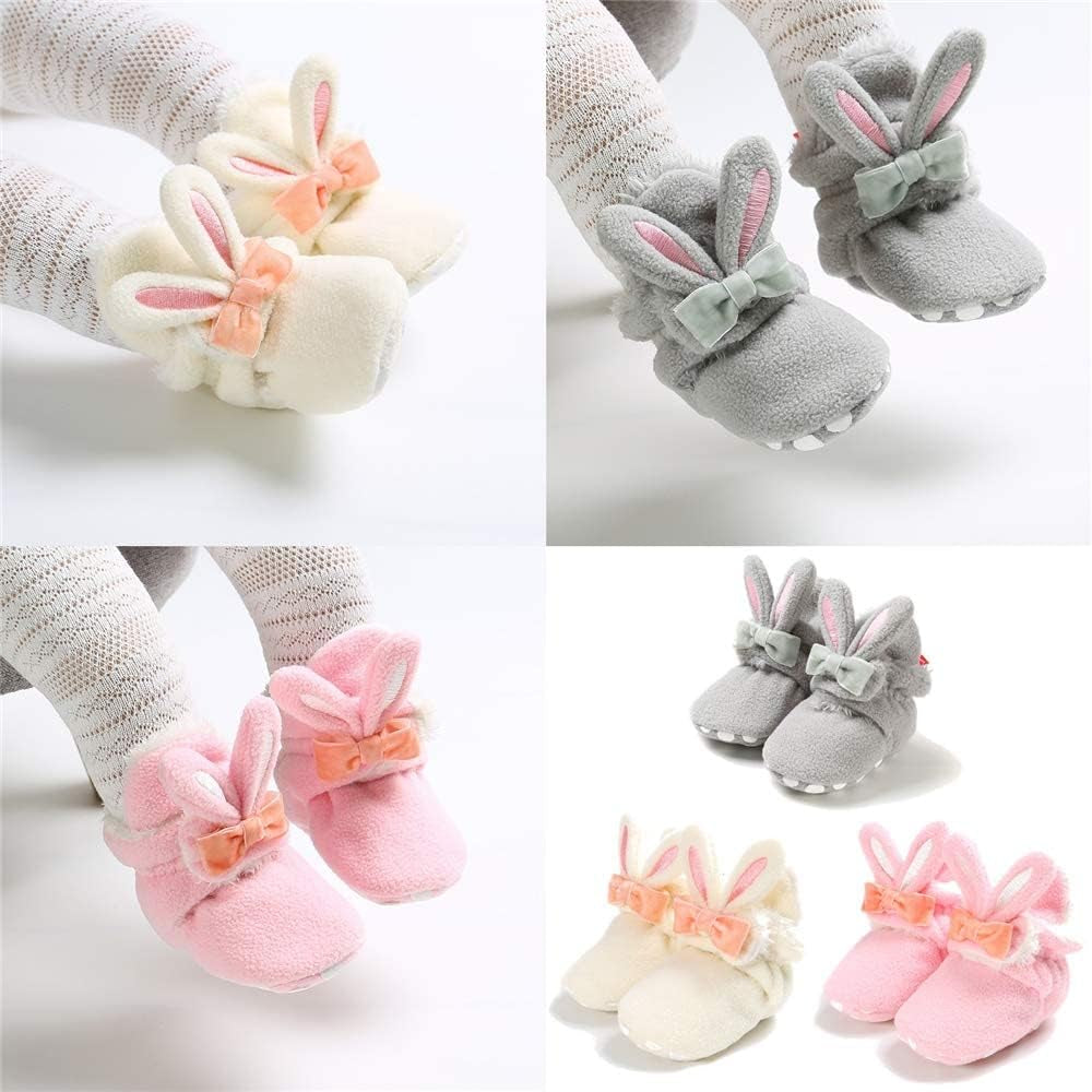 Timatego Newborn Baby Boys Girls Cozy Fleece Booties with Grippers Stay on Slipper Socks Infant Toddler Crib Winter Shoes for Boys Girls