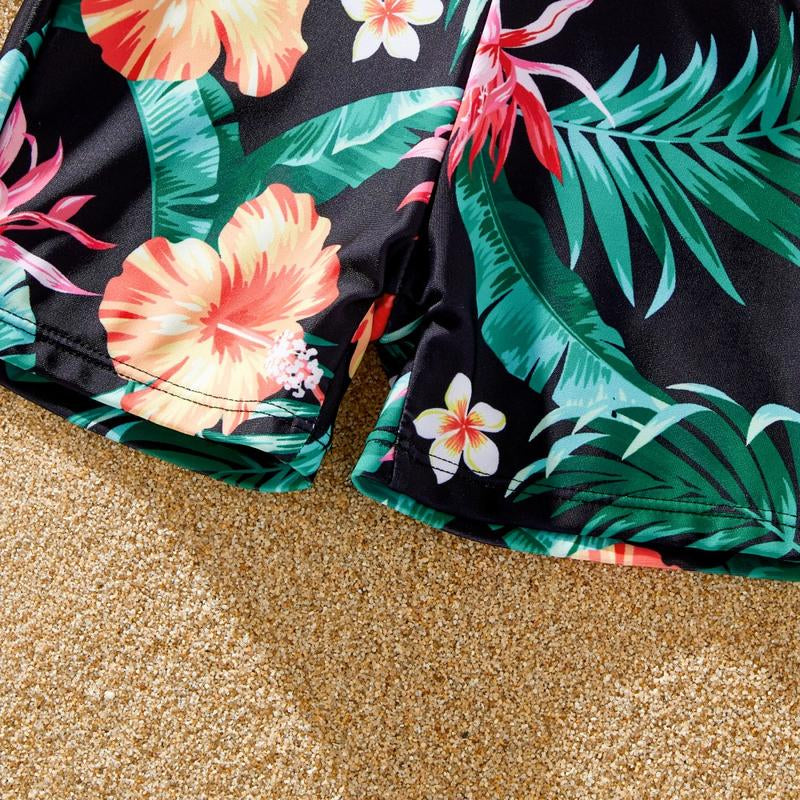 Family Matching Tropical Floral Drawstring Swim Trunks or Shell Edge Bikini 580853
