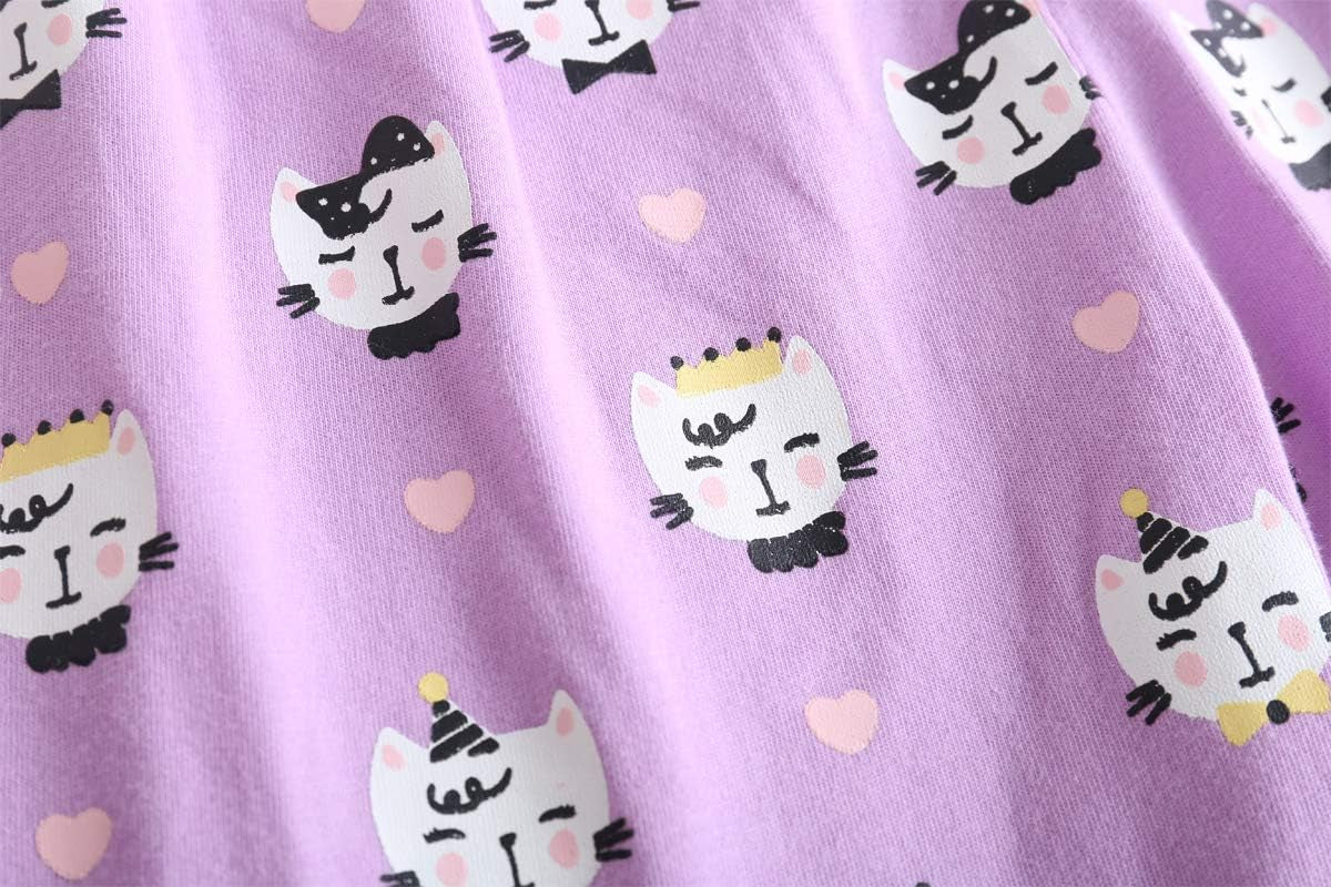 Myfav Young Girls Pajama Cute Cat Pattern Nighty Comfy Shorts Cotton Sleepwear