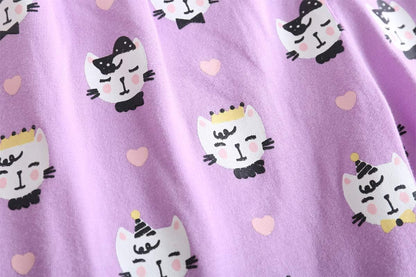 Myfav Young Girls Pajama Cute Cat Pattern Nighty Comfy Shorts Cotton Sleepwear