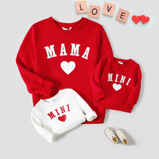 Patpat Mommy and Daughter Outfits - Mini Me Heart Print Sweatshirts Red