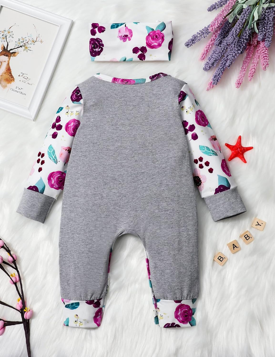 Baby Girl Clothes Cute Floral Infant Newborn Baby Clothes for Girls Letter Print Snap Baby Girl Romper Jumpsuit