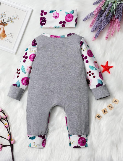 Baby Girl Clothes Cute Floral Infant Newborn Baby Clothes for Girls Letter Print Snap Baby Girl Romper Jumpsuit