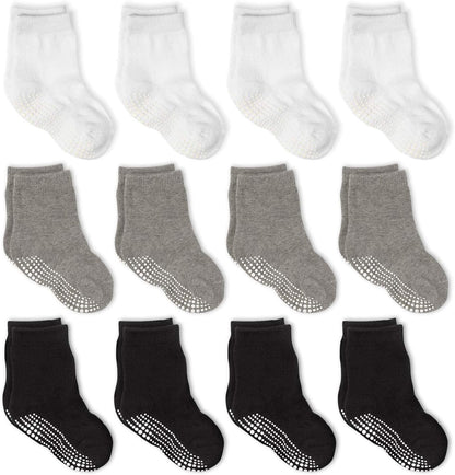 LA ACTIVE Non Slip Grip Ankle Boys and Girls Athletic Crew Socks for Babies Toddlers and Kids