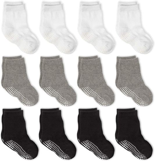 LA ACTIVE Non Slip Grip Ankle Boys and Girls Athletic Crew Socks for Babies Toddlers and Kids