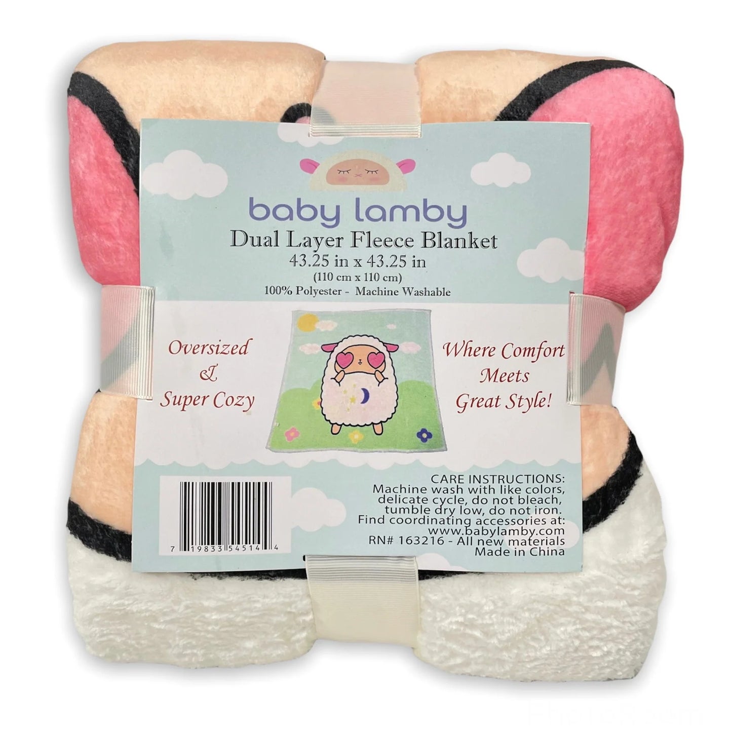 Baby Lamby Soft Plush Baby Blanket with Sherpa Back - Oversized