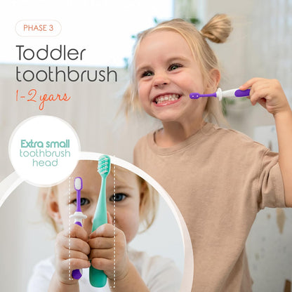 Cherish Baby Care Award-Winning Baby Toothbrush Set (3-24 Months) - 3-Pack Baby Finger Toothbrush, Training Toothbrush & Toddler Toothbrush - Bpa-Free Baby First Toothbrush Set (Purple)